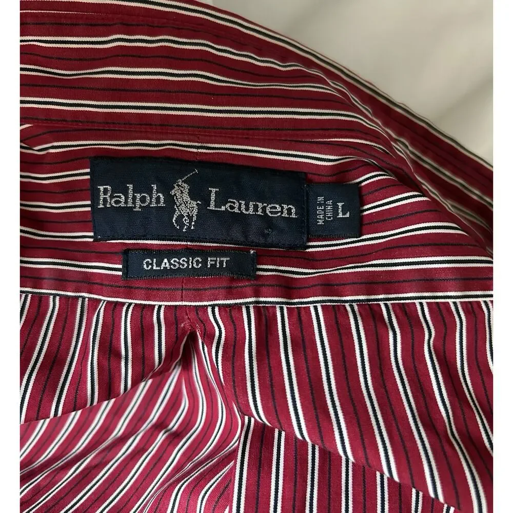Lauren Ralph Lauren Red and White Striped Button-Down Shirt - Picture 4 of 6